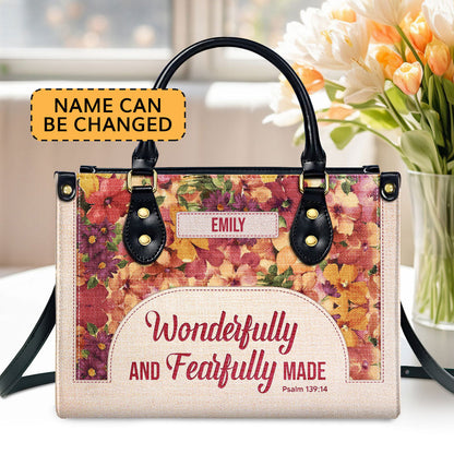 Personalized Leather Handbag With Zipper | Inspirational Gift Christian Ladies | Wonderfully And Fearfully Made | Psalm 139:14 LHBHN810