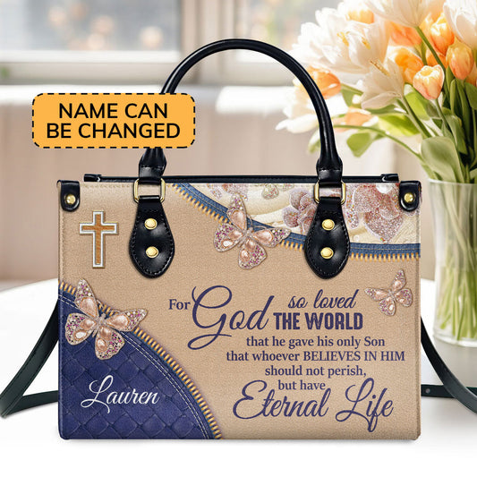 Elegant Personalized Leather Handbag - For God So Loved The World NUH285