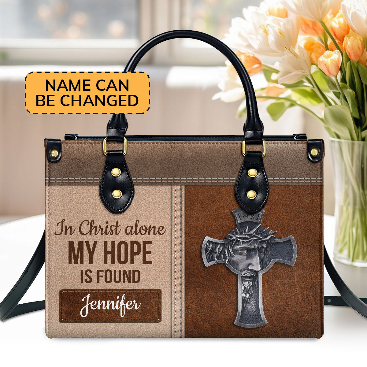 In Christ Alone My Hope Is Found - Special Personalized Cross Leather Handbag NUH299