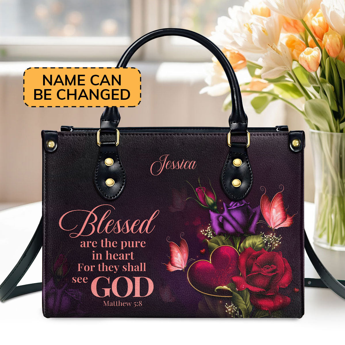 Special Personalized Leather Handbag - Blessed Are The Pure In Heart For They Shall See God NUH472