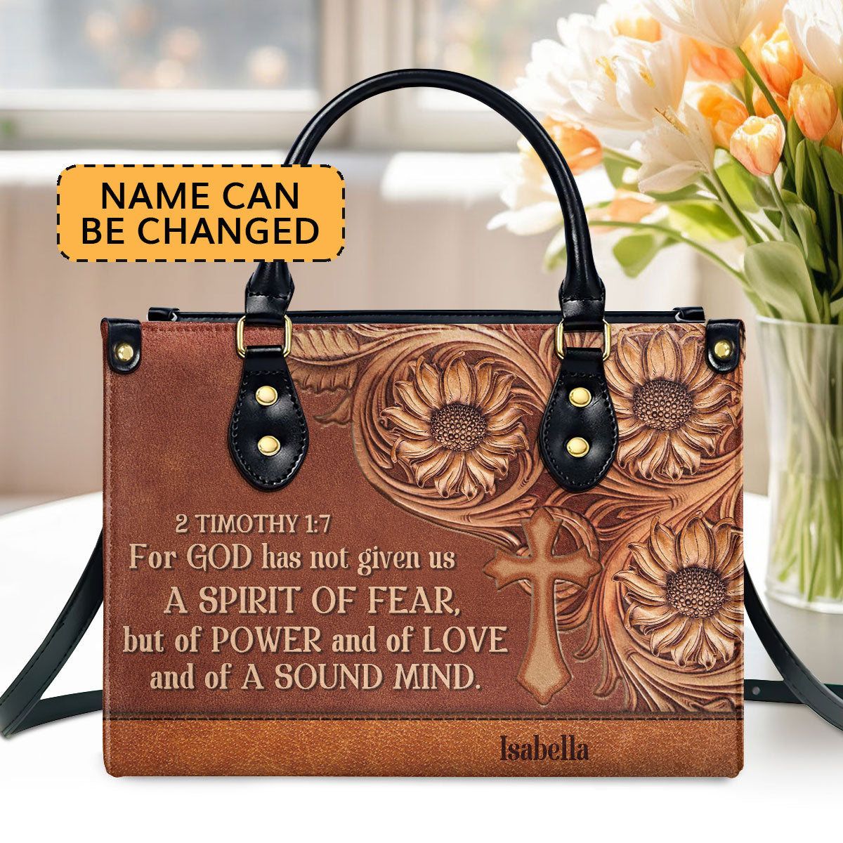 Unique Personalized Cross Leather Handbag - For God Has Given Us A Spirit Of Power And Of Love NUHN292