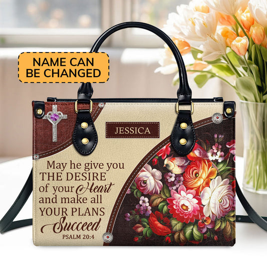 Awesome Personalized Flower Leather Handbag - May He Make All Your Plans Succeed NUM308