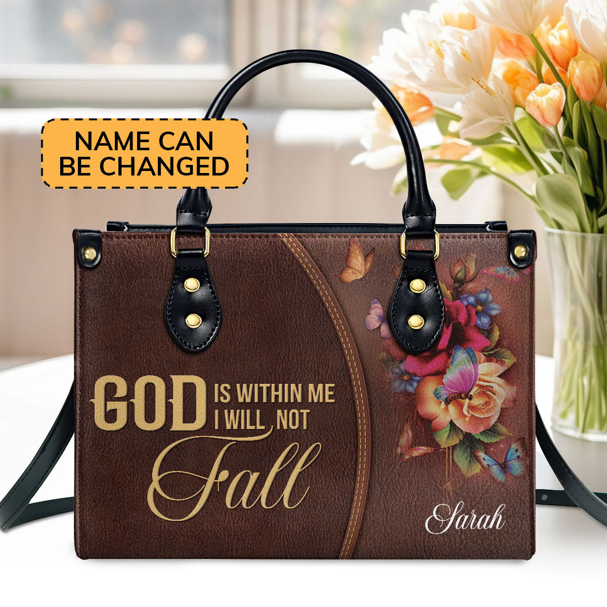 Pretty Flower Leather Handbag - God Is Within Me, I Will Not Fall NUH263