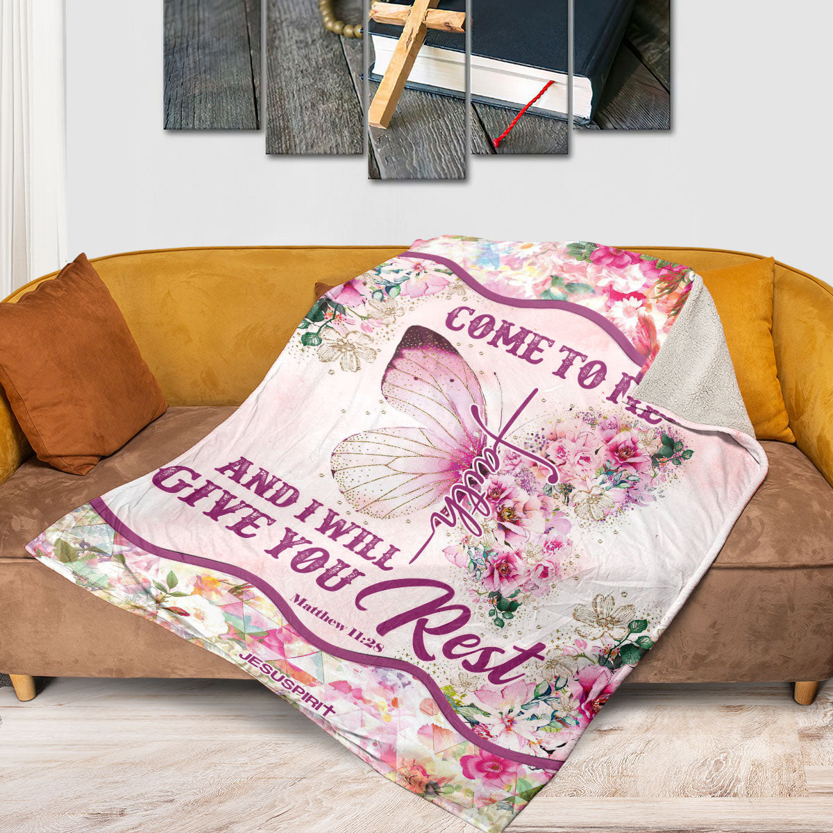 Gorgeous Fleece Blanket | Flower And Butterfly | Matthew 11:28 | Come To Me And I Will Give You Rest FBHN613