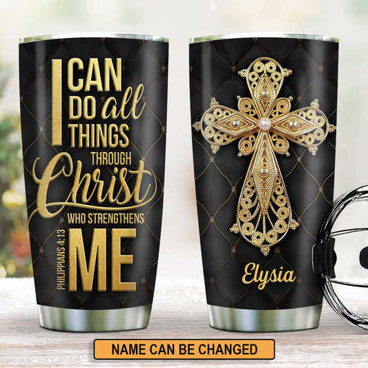 Personalized Cross Stainless Steel Tumbler 20oz | I Can Do All Things Through Christ | Philippians 4:13 | Unique Scripture Gifts For Christians SSTH783