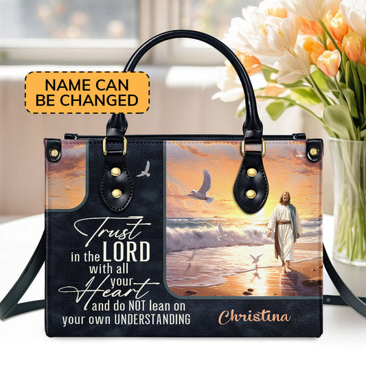 Personalized Leather Handbag With Zipper | Trust in the Lord LHBM753