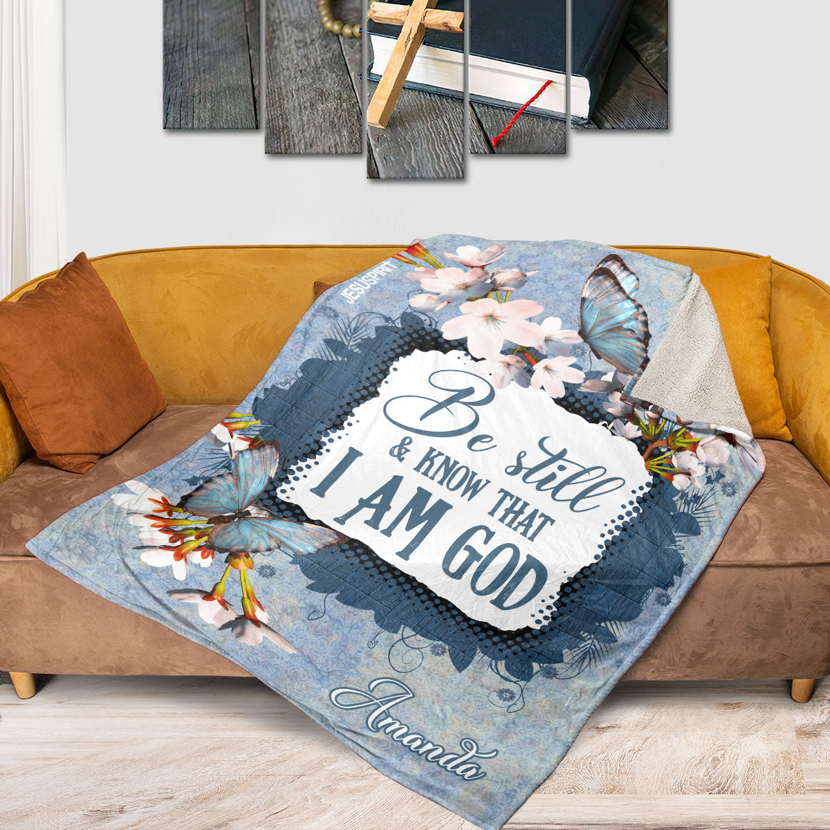 Psalm 46:10 | Be Still And Know That I Am God | Lily And Butterfly | Personalized Fleece Blanket FBHN627