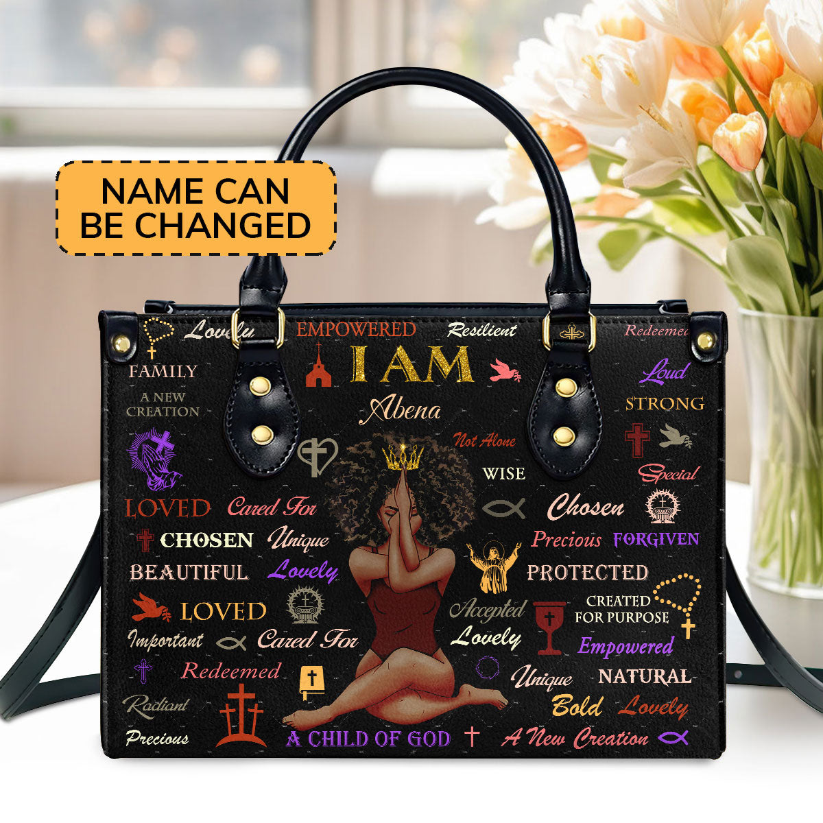 Personalized Zippered Leather Handbag With Handle | Religious Gift For Worship Friends | Child Of God LHBM716