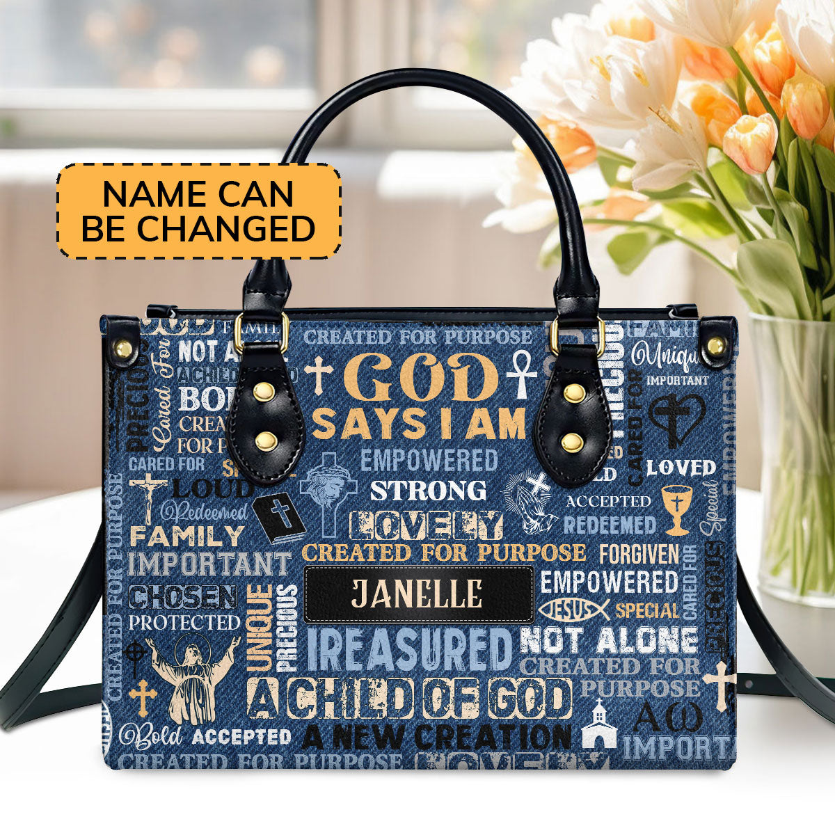 Personalized Leather Handbag With Zipper | I Am A Child Of God LHBM776