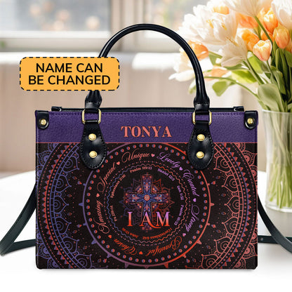 Personalized Zippered Leather Handbag With Handle | Religious Gift For Worship Friends | I Am LHBM759