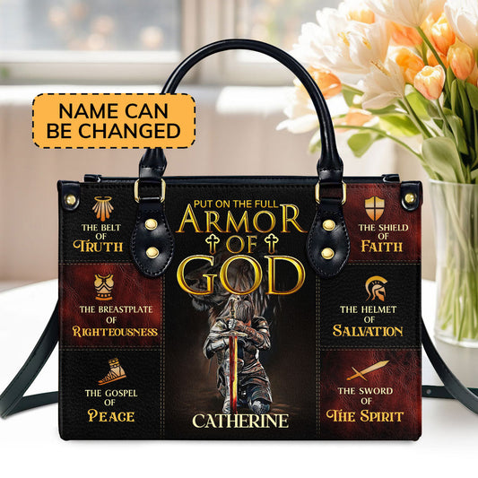 Personalized Leather Handbag With Zipper | Armor Of God LHBM777