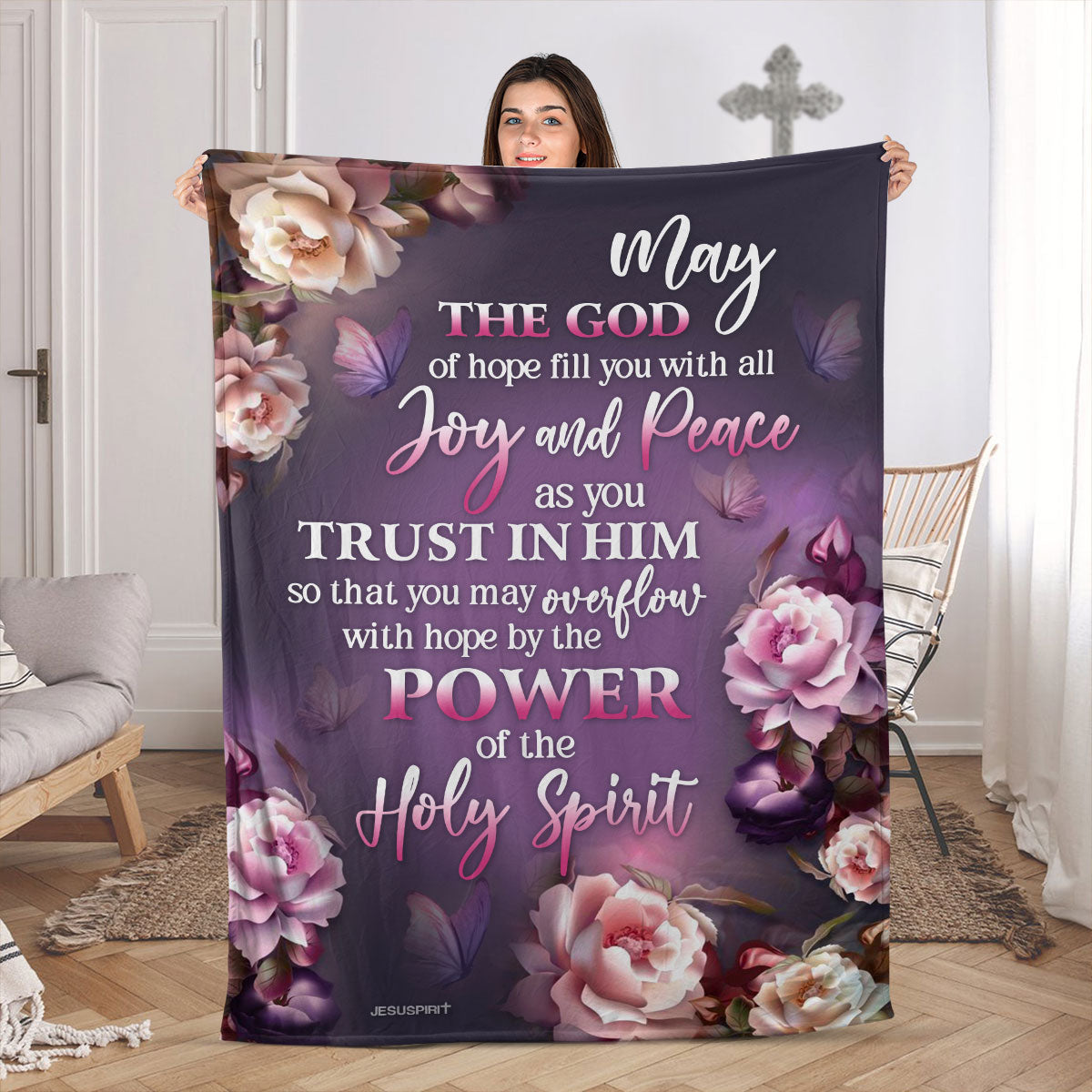 Flower And Butterfly | Fleece Blanket | God Of Hope Fill You With All Joy And Peace | Romans 15:13 FBH622