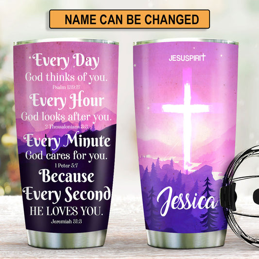 Personalized Cross Stainless Steel Tumbler 20oz | Everyday God Thinks Of You | Ideal Gift For Christians SSTHN604