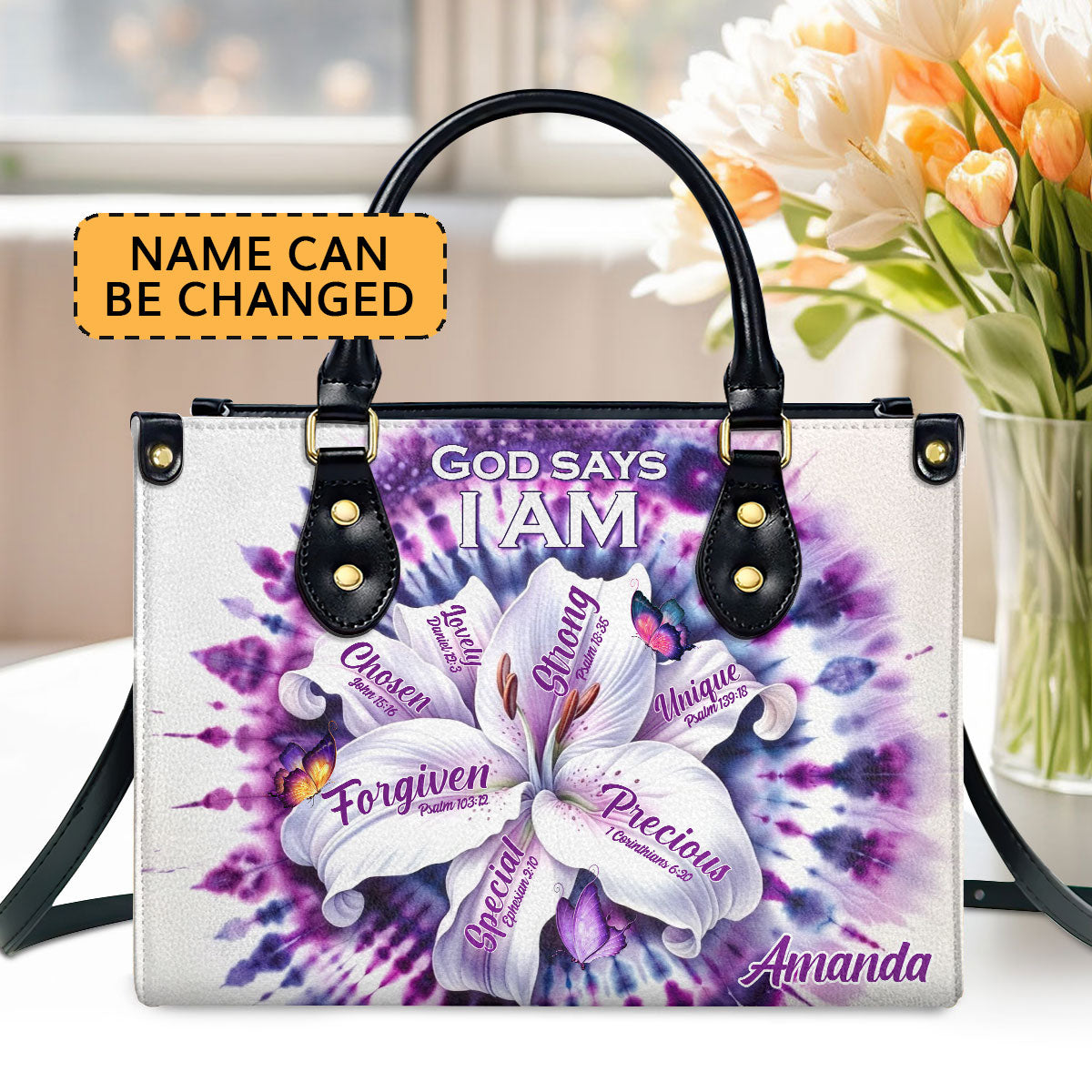 Personalized Leather Handbag With Zipper | God Says I Am LHBHN685