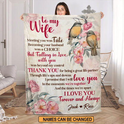 Meeting You Was Fate | Meaningful Gift For Christian Wife | Personalized Fleece Blanket | Robin Redbreast & Flower FBH612