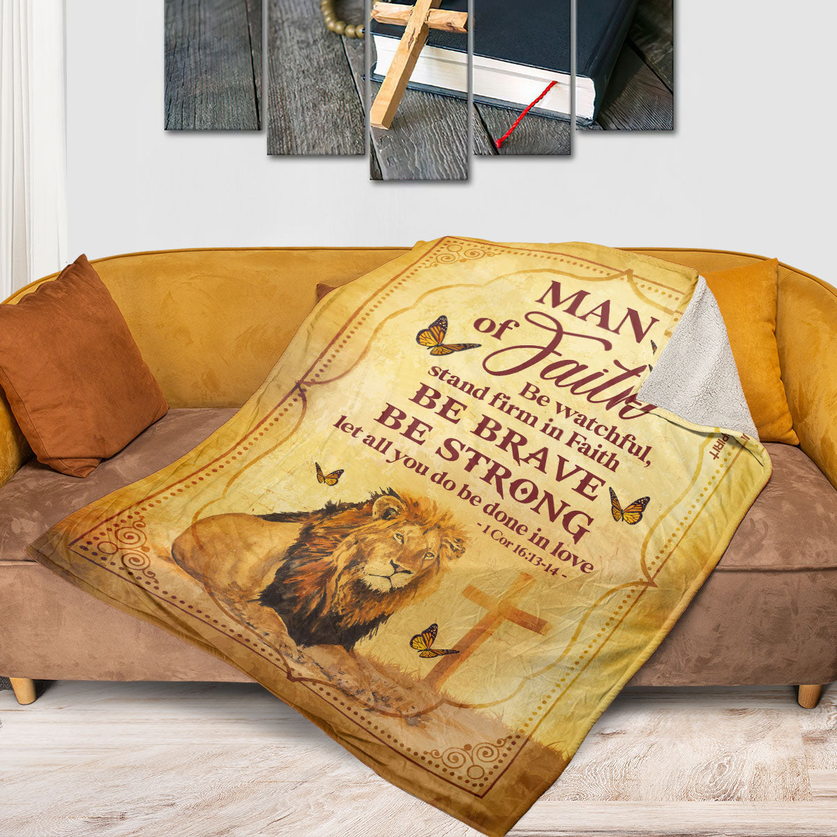 Man Of Faith | Lion And Cross | 1 Cor 16:13-14 | Special Fleece Blanket FBHN622