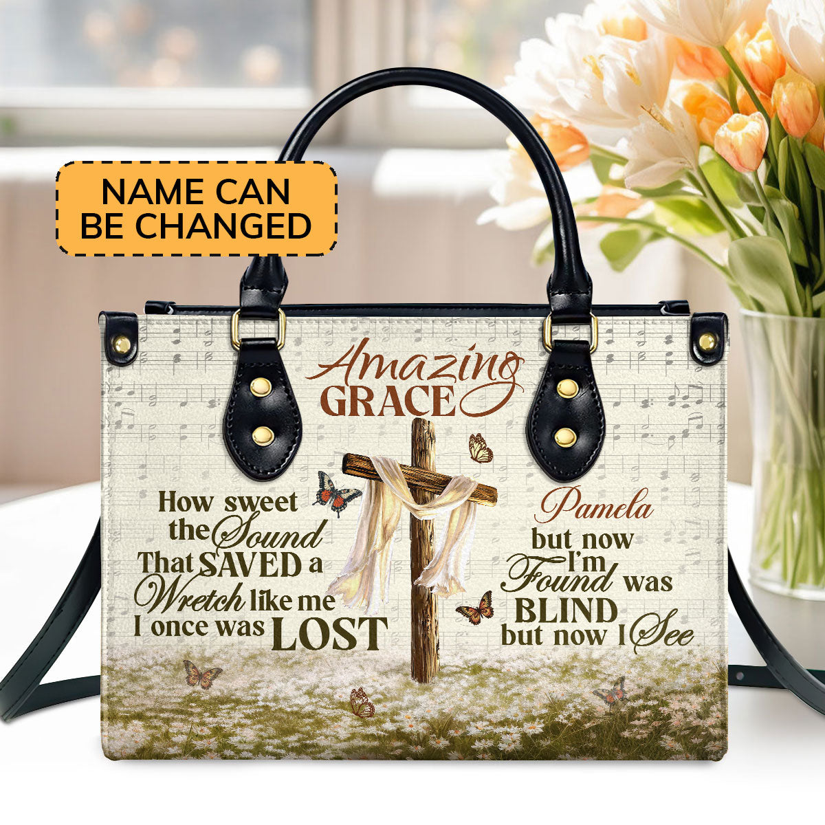 Personalized Leather Handbag With Zipper | Amazing Grace LHBM739