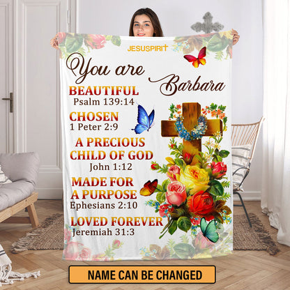 Gorgeous Personalized Fleece Blanket | A Precious Child Of God | Roses And Cross FBM705