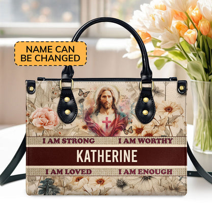 Personalized Leather Handbag With Zipper | I Am Enough LHBM755