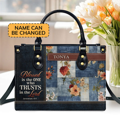 Personalized Zippered Leather Handbag With Handle | Religious Gift For Worship Friends | Blessed Is The One LHBM766