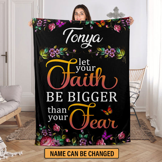 Hebrews 13:6 | Let Your Faith Be Bigger Than Your Fear | Fleece Blanket | Flower And Butterfly FBM642