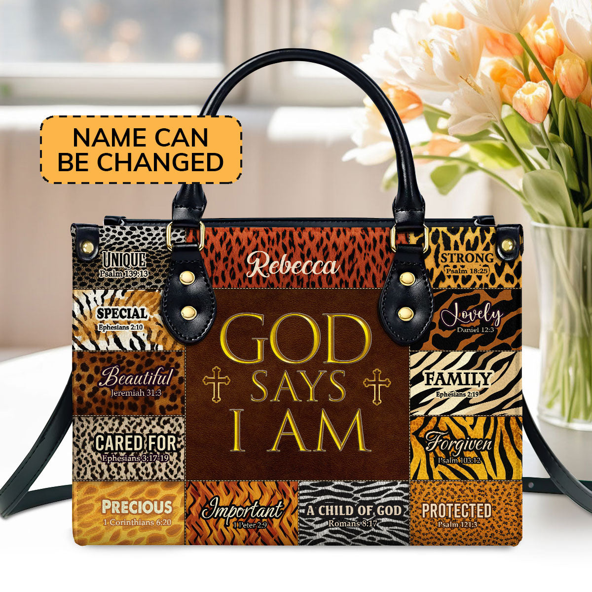 Personalized Leather Handbag With Zipper | God Says I Am Unique LHBM724