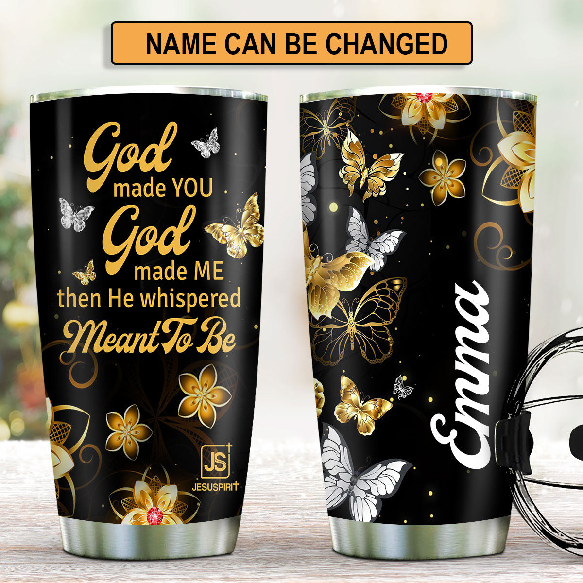 Personalized Butterfly Stainless Steel Tumbler 20oz | God Made You God Made Me | Religious Couple Gifts For Christians SSTHN664