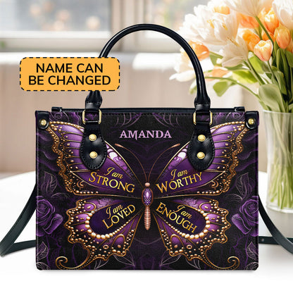 Personalized Zippered Leather Handbag With Handle | Religious Gift For Worship Friends | I Am Love LHBM757