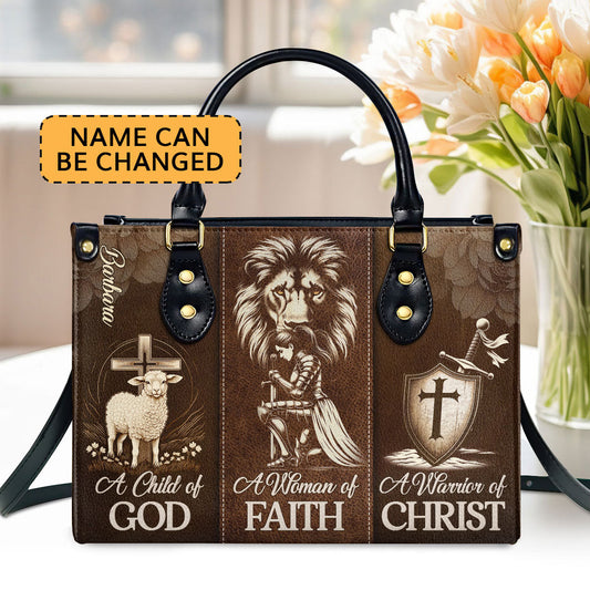 Personalized Leather Handbag With Zipper | A Woman Of Faith LHBHN688