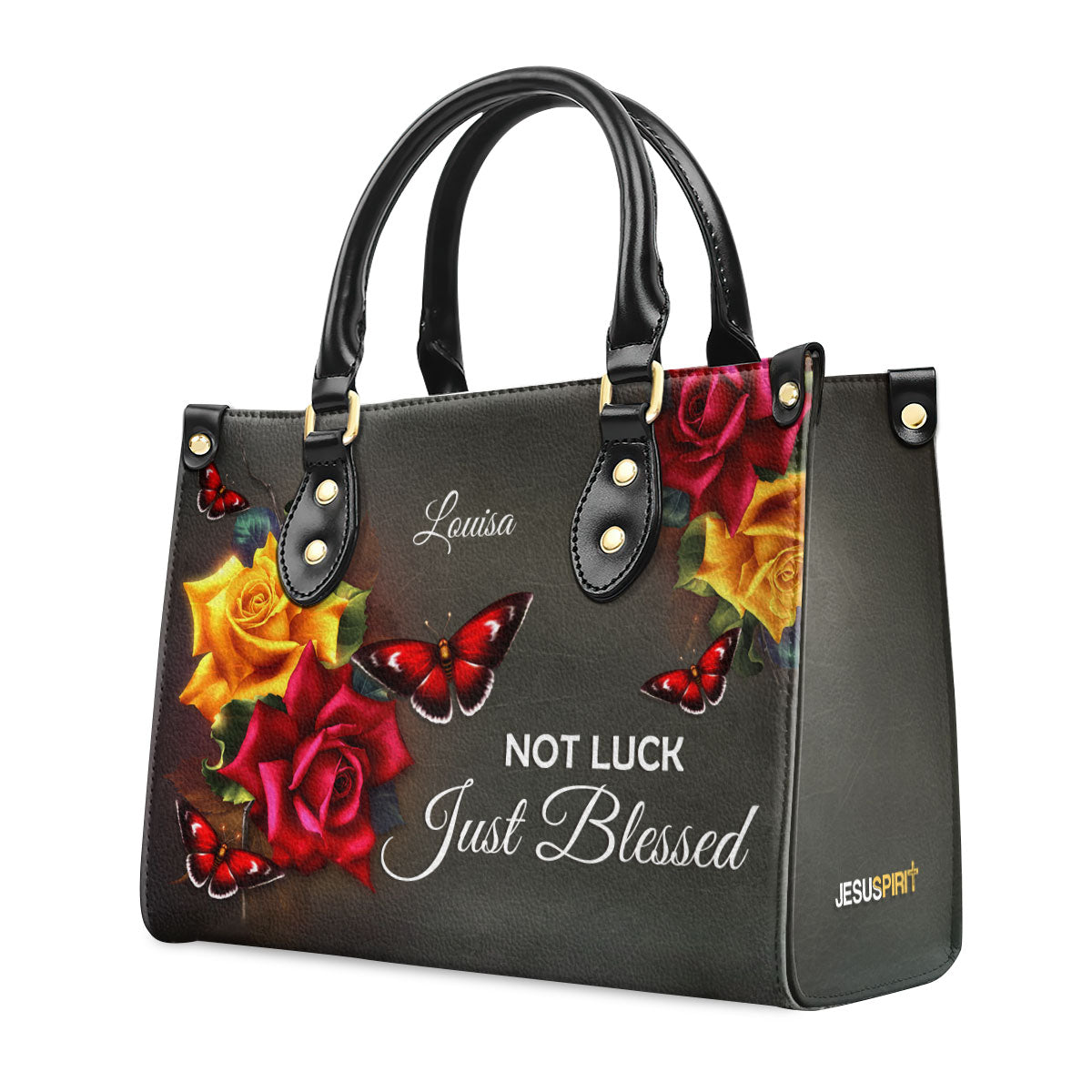 Not Luck, Just Blessed - Lovely Personalized Rose Leather Handbag H08