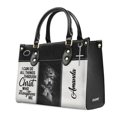 I Can Do All Things Through Christ - Beautiful Personalized Lion Leather Handbag HIHN314