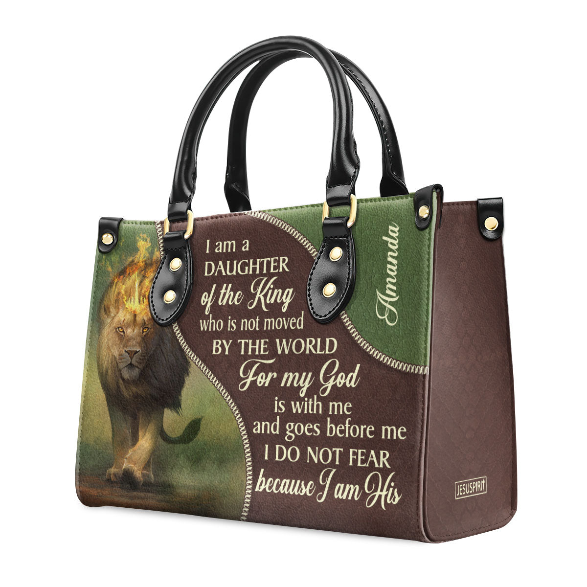 I Am A Daughter Of The King - Unique Personalized Lion Leather Handbag HIM317