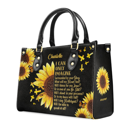 I Can Only Imagine | Sunflower And Cross | Personalized Leather Handbag With Handle HN153