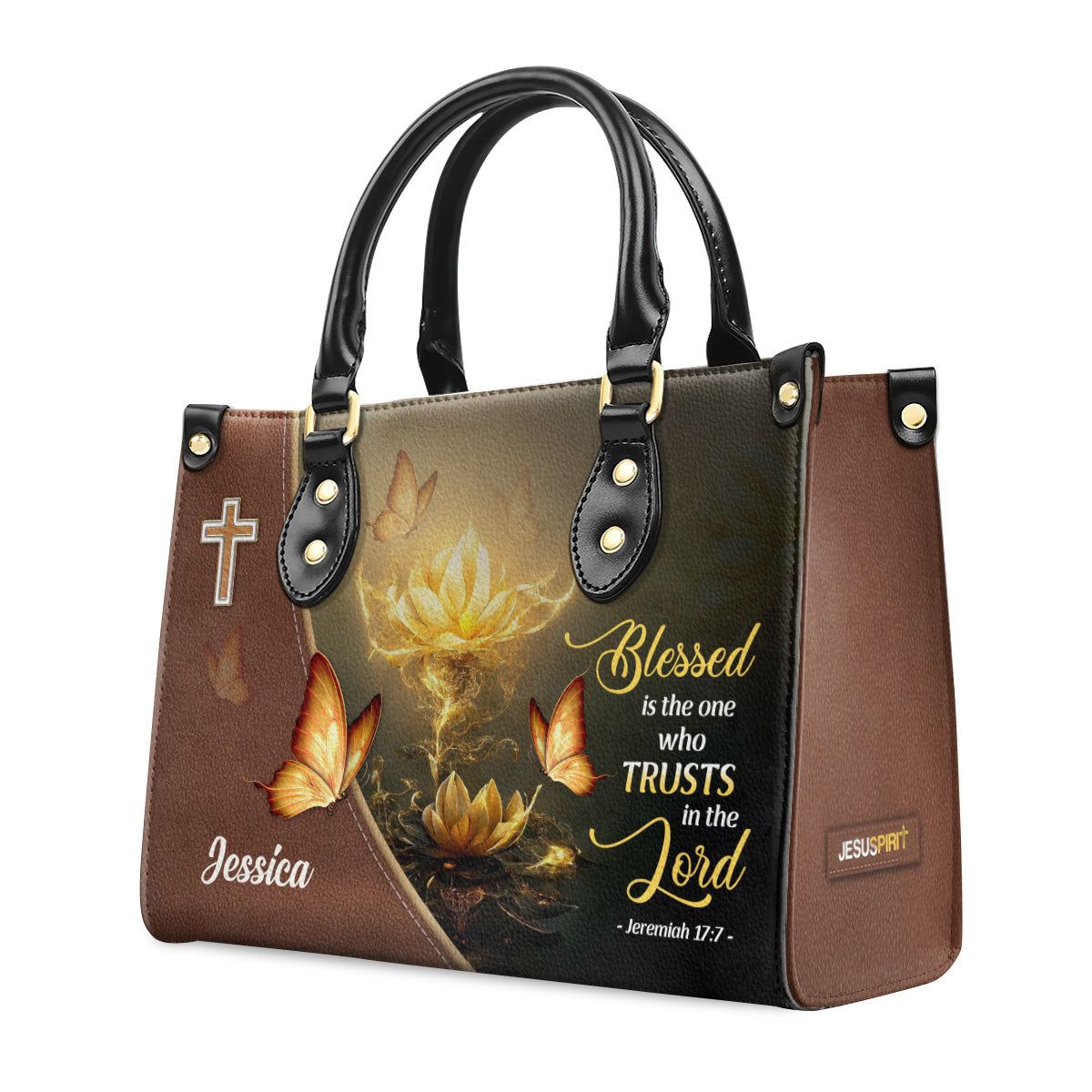 Blessed Is The One Who Trusts In The Lord | Jeremiah 17:7 | Spiritual Gift Bible Verse For Christian Women | Personalized Leather Handbag With Handle LHBH827