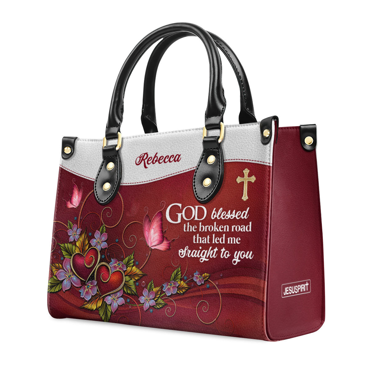 Personalized Leather Handbag With Handle | God Blessed The Broken Road That Led Me Straight To You | Romantic Gifts For Christian Women LHBH828