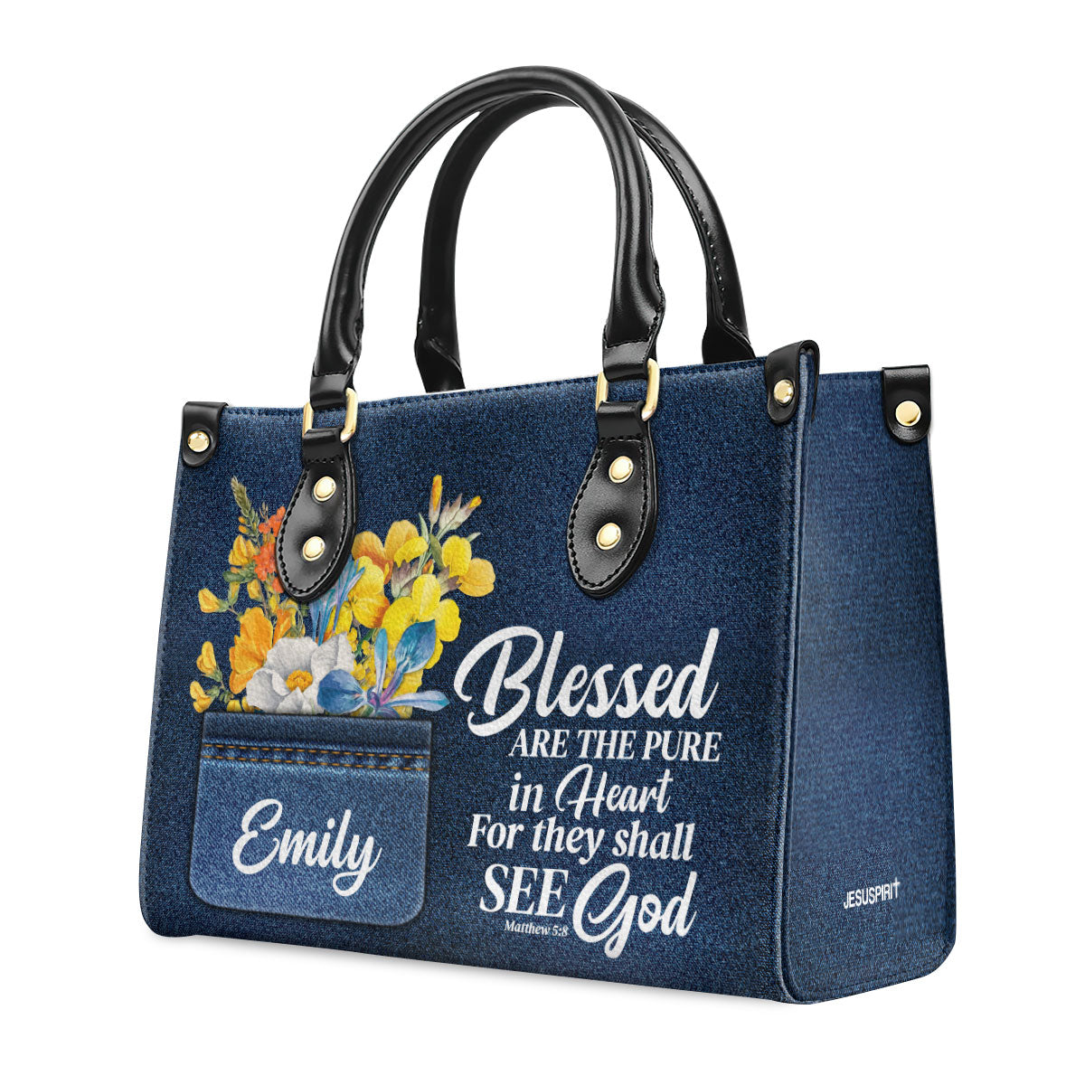 Personalized Leather Handbag With Handle | Blessed Are The Pure In Heart | Matthew 5:8 | Spiritual Gifts For Christian Women LHBHN677