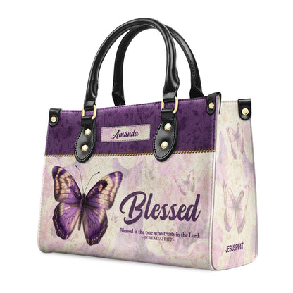 Blessed Is The One Who Trusts In The Lord | Jeremiah 17:7 | Personalized Zippered Leather Handbag | Meaningful Gift For Christian Ladies LHBHN801