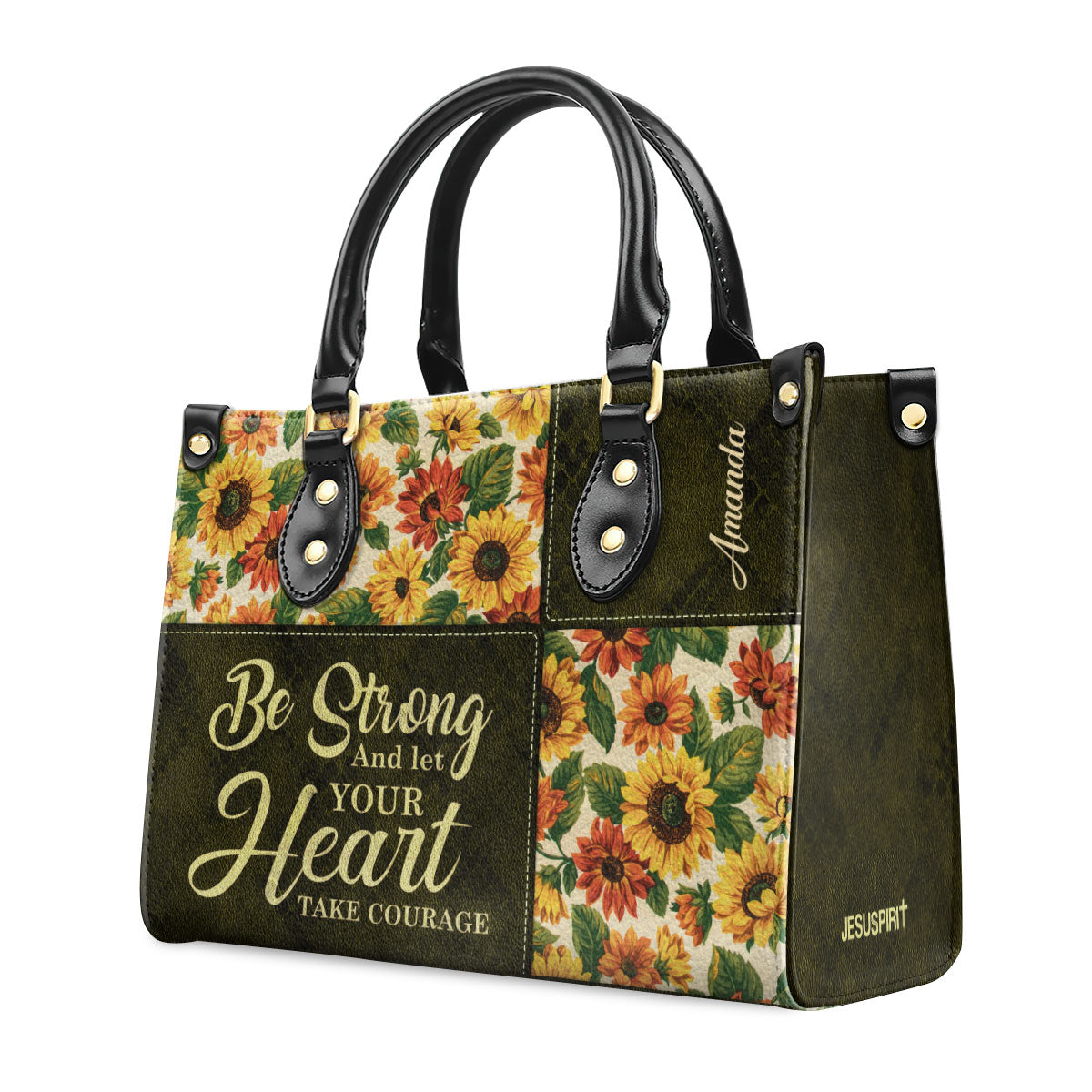 Personalized Leather Handbag With Handle | Psalm 31:24 | Gift For Bible Study Groups | Be Strong And Let Your Heart Take Courage LHBHN805