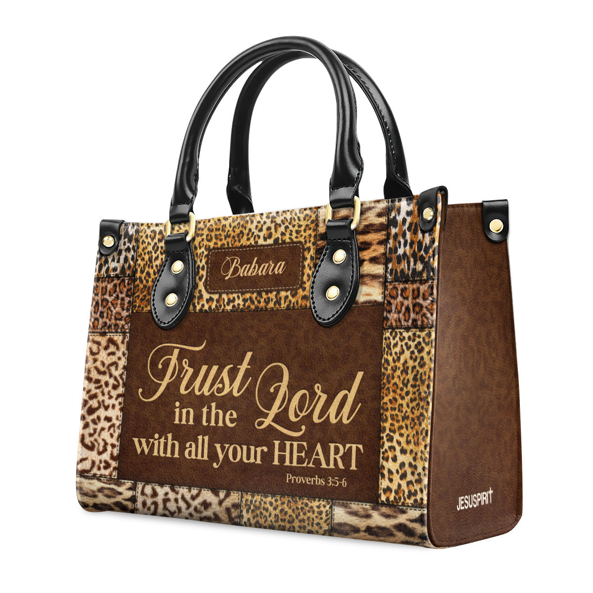 Trust In The Lord With All Your Heart | Proverbs 3:5-6 | Personalized Zippered Leather Handbag | Psalm 31:24 | Inspirational Gift For Her LHBHN806