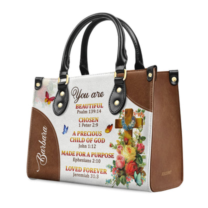 A Precious Child Of God | Unique Personalized Leather Handbag For Women | Roses And Cross LHBM705