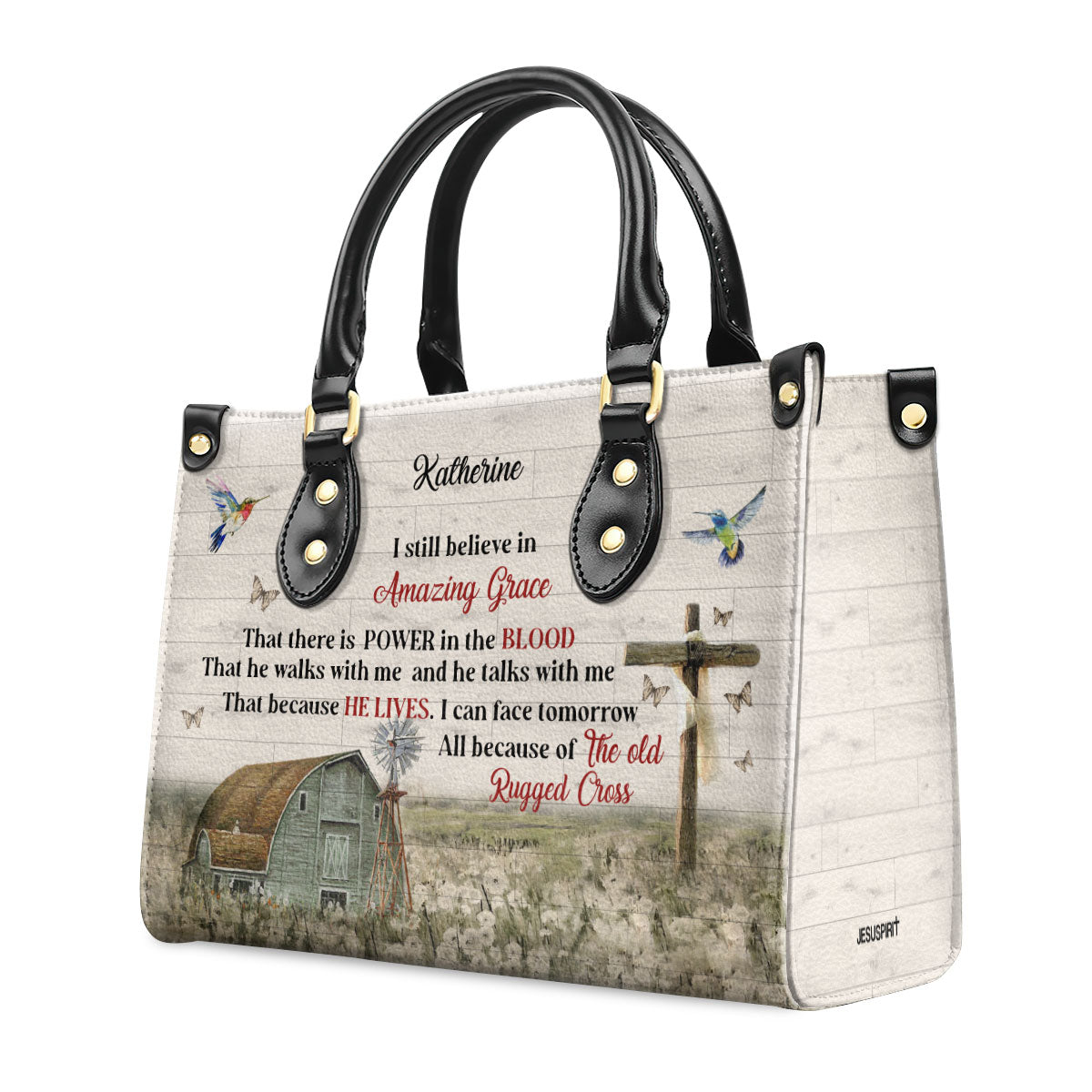 Gorgeous Personalized Cross Leather Handbag - I Still Believe In Amazing Grace NUHN145F