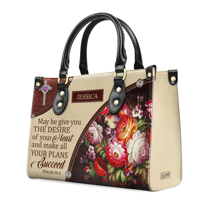 Awesome Personalized Flower Leather Handbag - May He Make All Your Plans Succeed NUM308