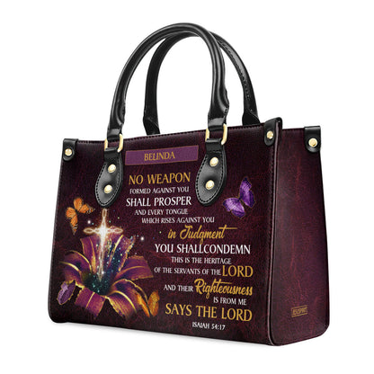 Beautiful Personalized Leather Handbag - No Weapon Formed Against You Shall Prosper NUM394