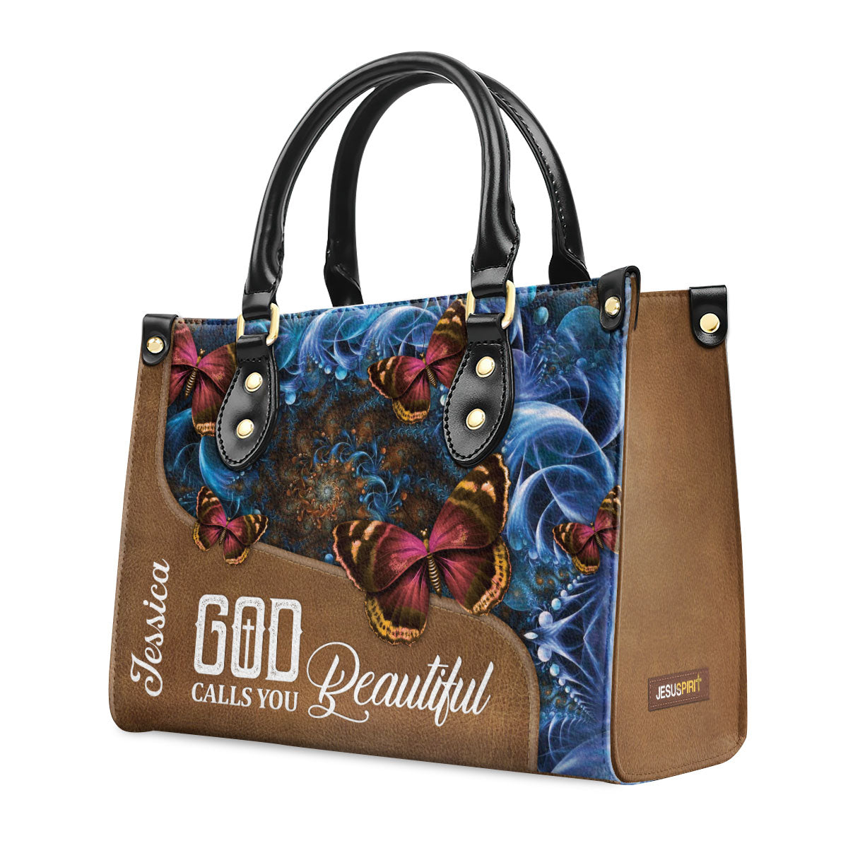 Pretty Personalized Butterfly Leather Handbag - God Calls You Beautiful NUH273