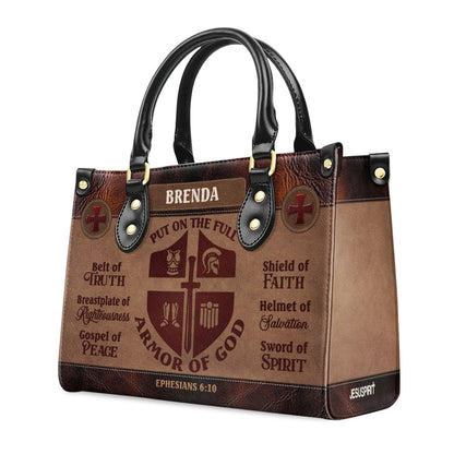 Personalized Leather Handbag With Zipper | Armor Of God LHBM771