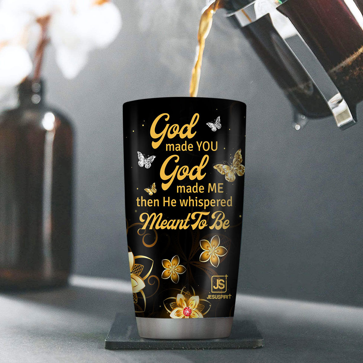 Personalized Butterfly Stainless Steel Tumbler 20oz | God Made You God Made Me | Religious Couple Gifts For Christians SSTHN664