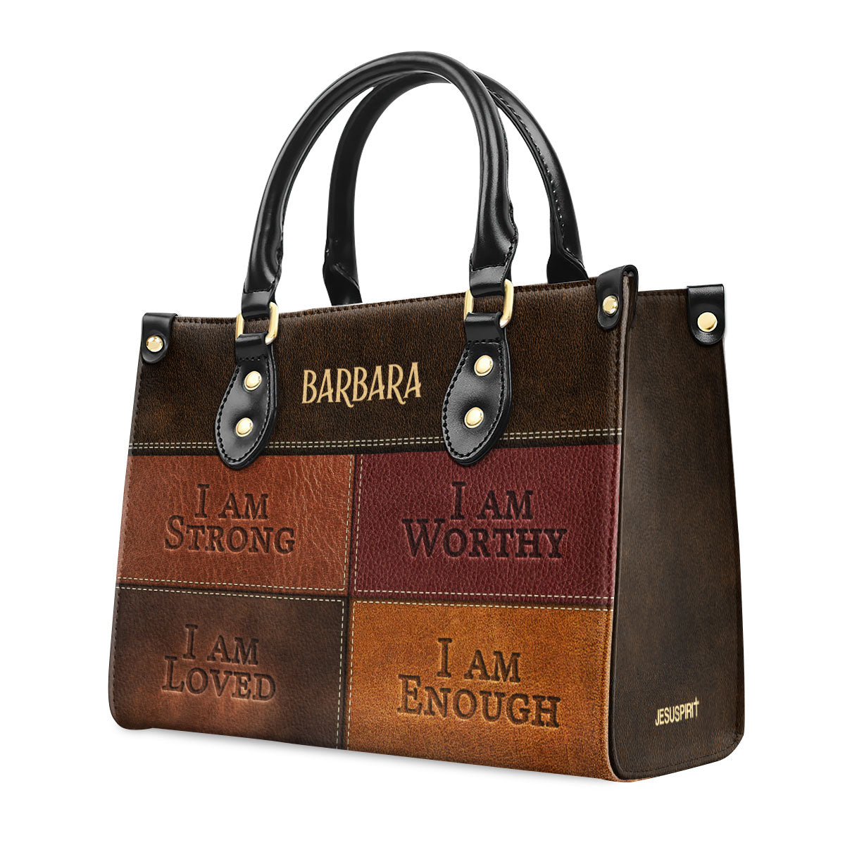 I Am Strong | Personalized Zippered Leather Handbag With Handle | Religious Gift For Worship Friends LHBNUHN680