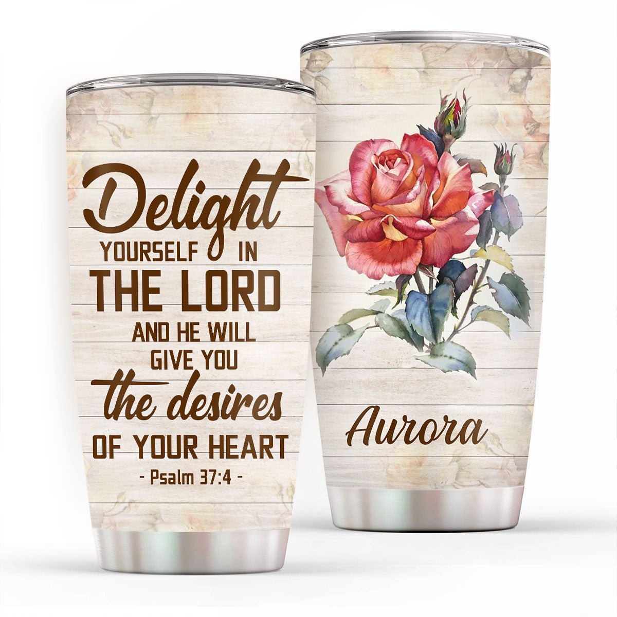 Personalized Stainless Steel Tumbler 20oz | Psalm 37:4 | Delight Yourself In The Lord H26