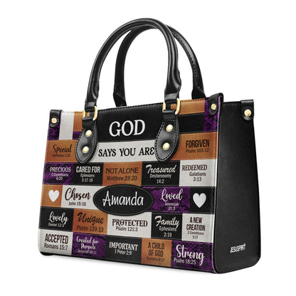 God Says I Am | Personalized Leather Handbag With Zipper | Gift For Her LHBNUHN681