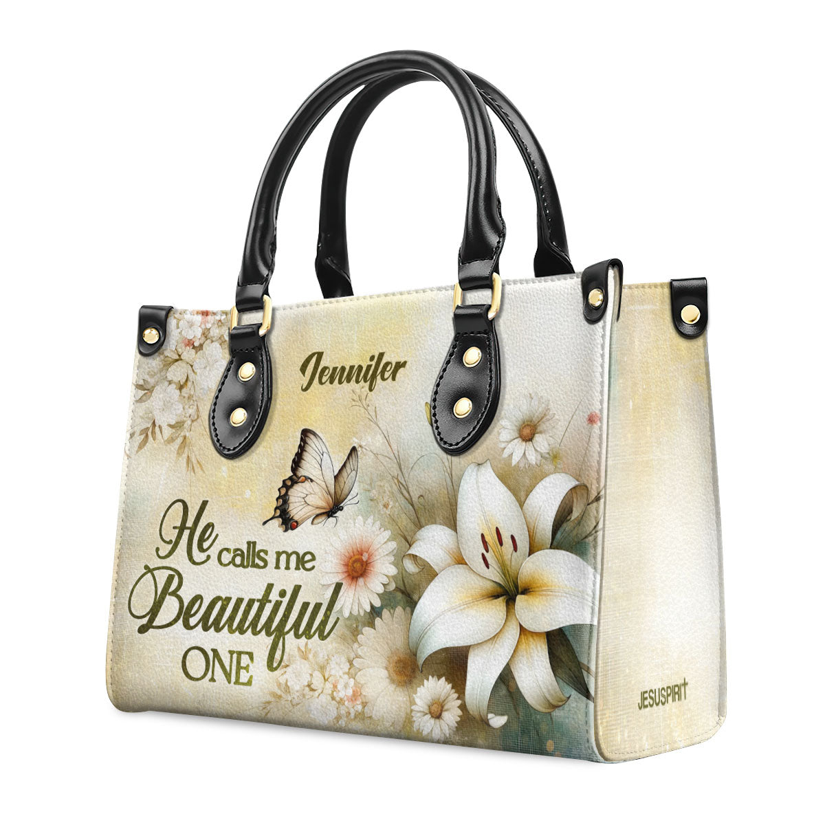 Personalized Leather Handbag With Zipper | He Calls Me Beautiful One LHBHN689